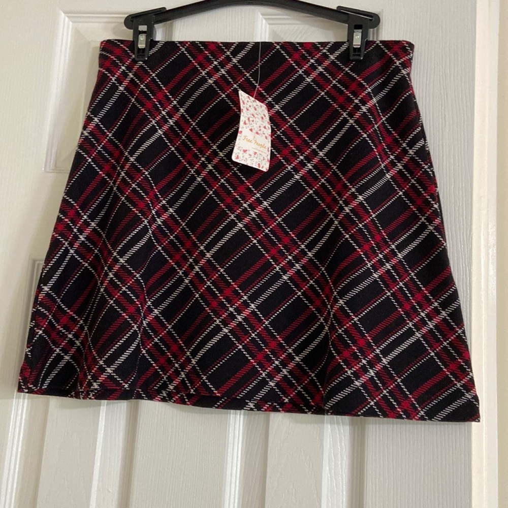 NWT Free People red and black plaid skirt